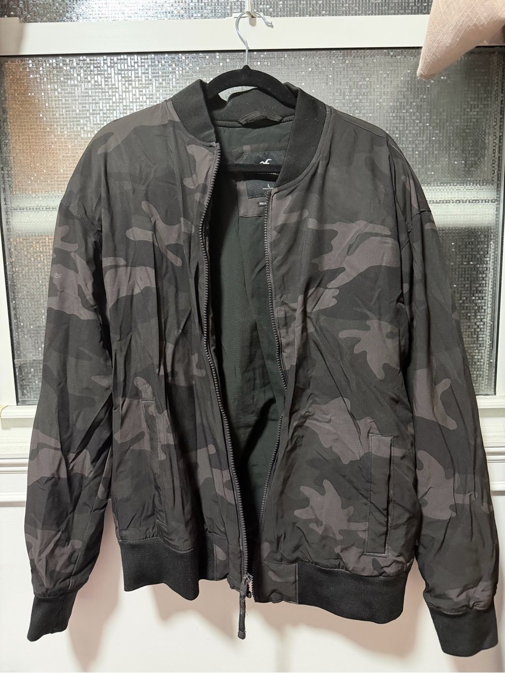 Hollister Black & Gray Camouflage Bomber Jacket